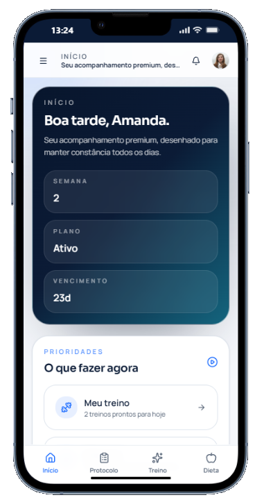 Área do aluno do Coach4Plan no celular.